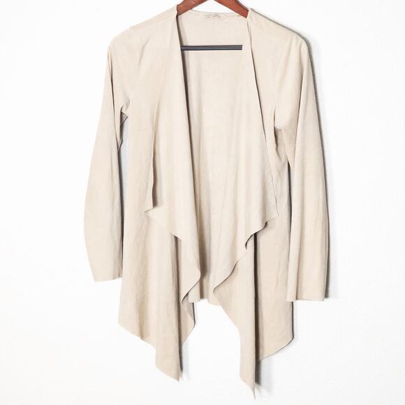 Soft Surroundings Draped Cardigan Beige Faux Suede Size XS Minimalist - Picture 1 of 8